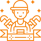 Smiling plumber graphic with hard hat
