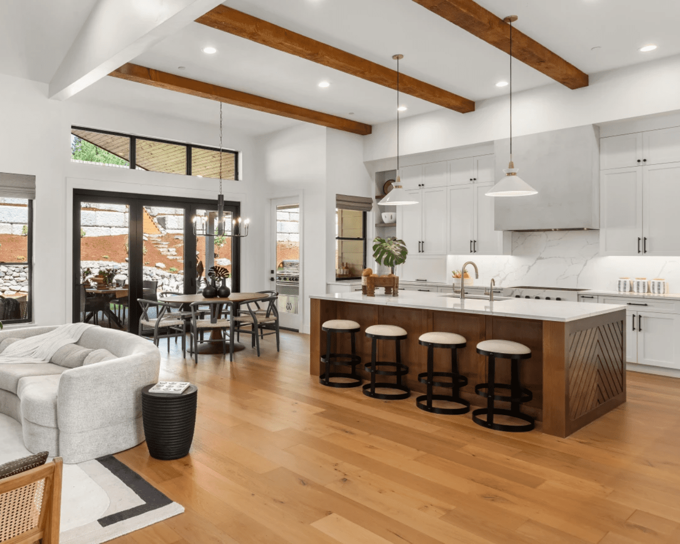 Modern open-plan kitchen and living area.